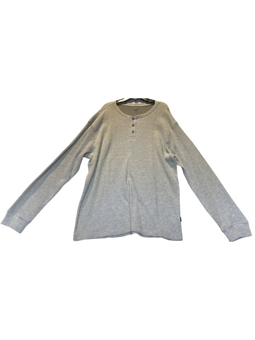 Lee Mens Gray Long Sleeve Waffle Henley Shirt Large Regular Fit Cotton Blend FLA